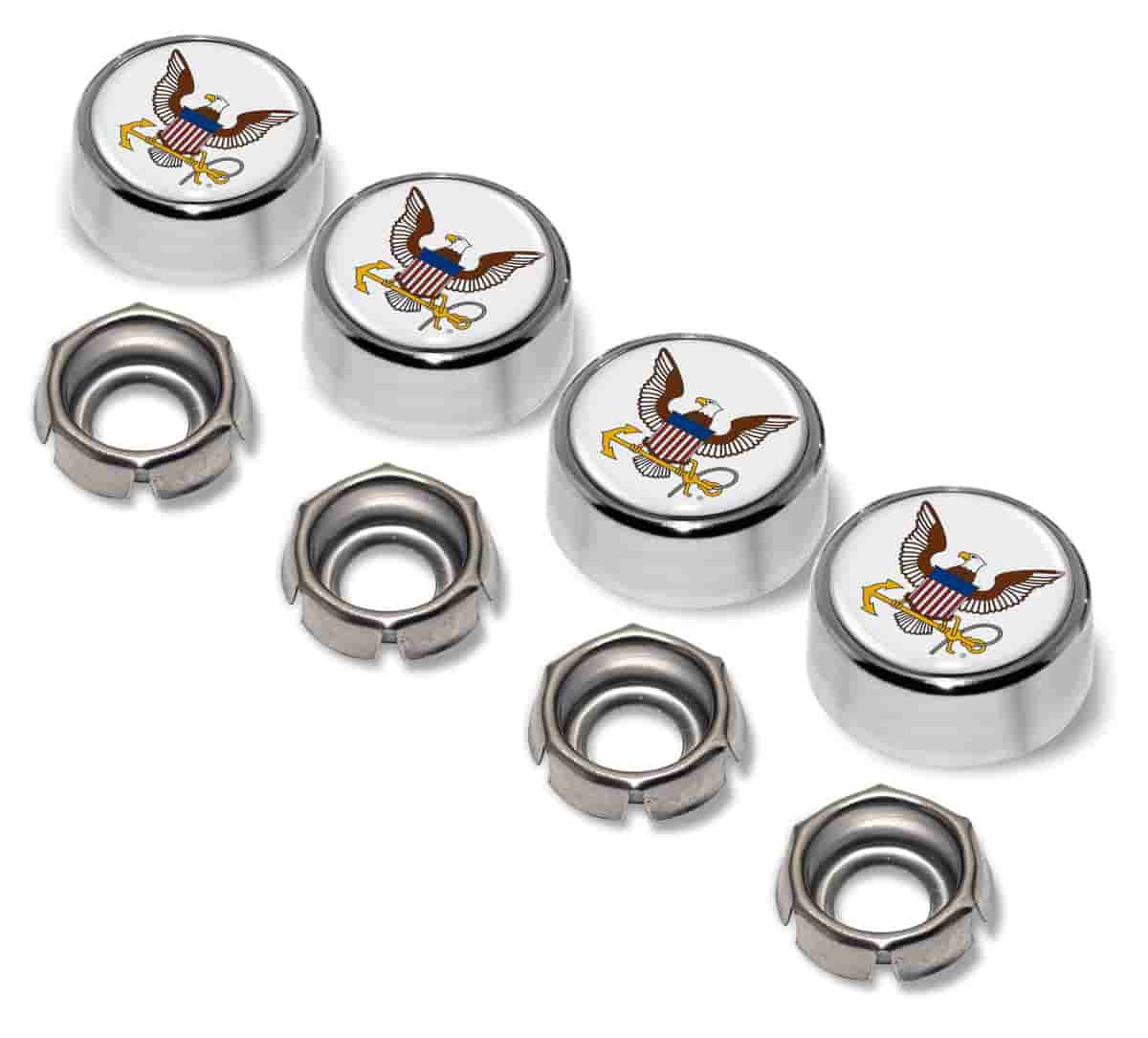 U.S. Navy License Plate Screw Caps - Chrome Metal Set of 4